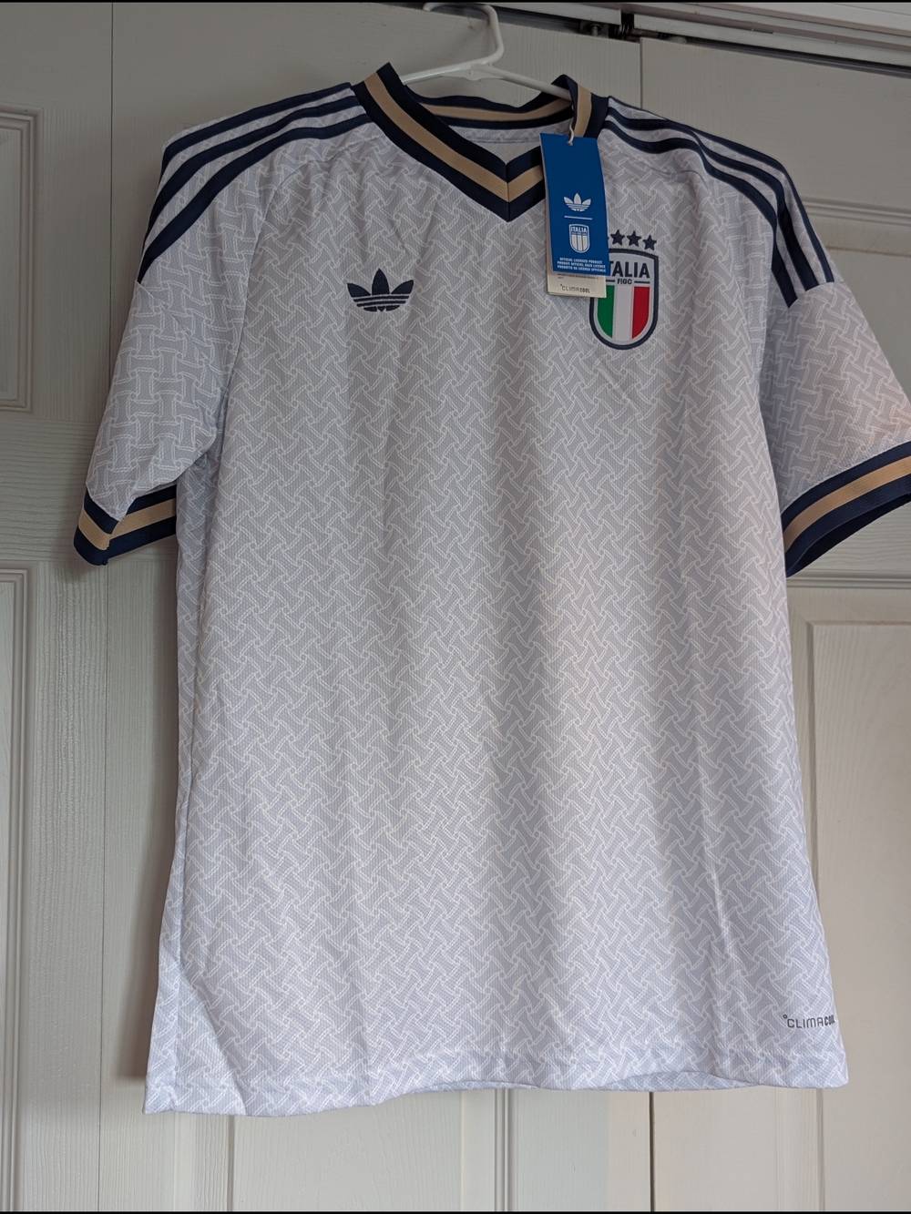 adidas White Italy Retro Football Jersey with Navy & Gold Trim